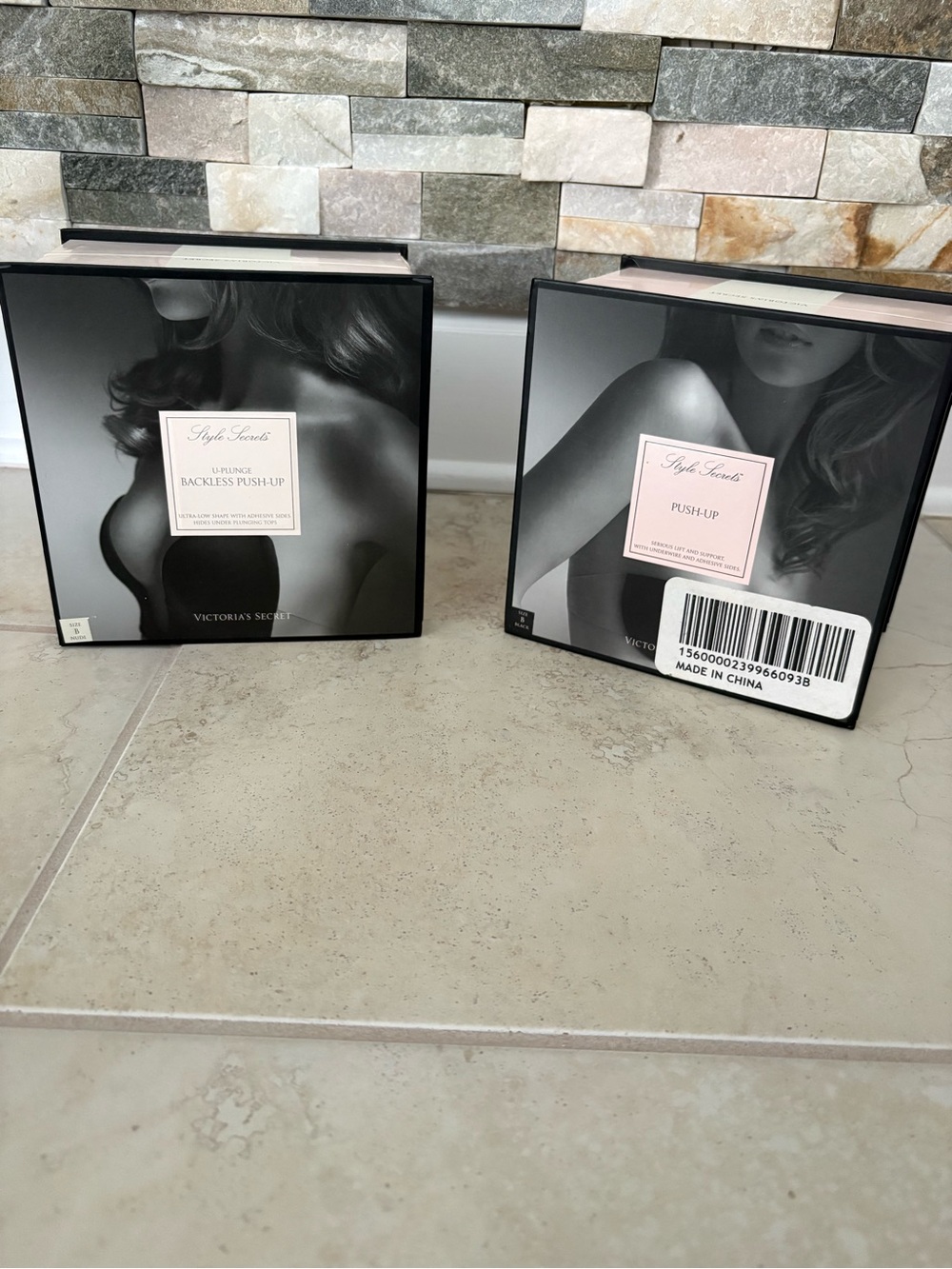 Two Victoria's Secret Push-Up backless Bras- Black & Blush Packaging